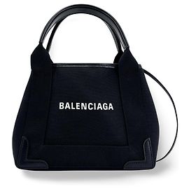 Balenciaga Cabas de lona azul marino con piel XS