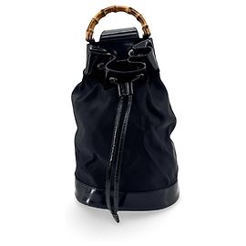 Gucci Vintage Bamboo Drawstring Suede and Leather