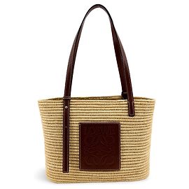 Loewe Square Basket Mini de rafia tejida y piel