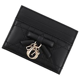 Tarjetero Christian Dior de piel de cordero negra