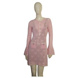 Self portrait Self-Portrait Rosa Pointelle Strick-Minikleid mit Schleifen und Perlen