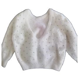 Ba&Sh Camisola de Angorá branca adornada com strass