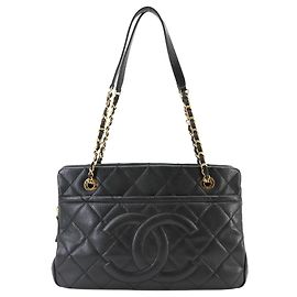 Borsa Tote Chanel Matelasse con catena in pelle di vitello granulata nera