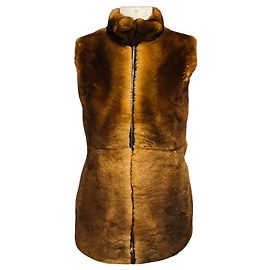 Colete Max Mara em pele de coelho e lã castanho