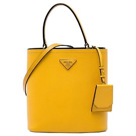 Sac seau Prada Medium Saffiano Cuir Panier Jaune
