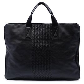 Borsa business in pelle morbida con rifiniture Intrecciato Bottega Veneta nera