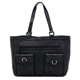 Gucci GG Denim Abbey D-Ring Pocket Tote Grau