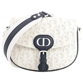 Borsa a tracolla Dior Bobby Small Oblique in pelle Bianco x Blu Navy
