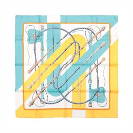 Hermès Carré 90 "Clic Clac" Foulard in Seta Blu x Giallo