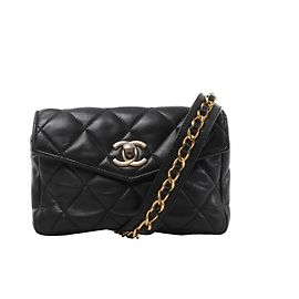 Borsa cintura Chanel Vintage Classic Matelasse in pelle nera