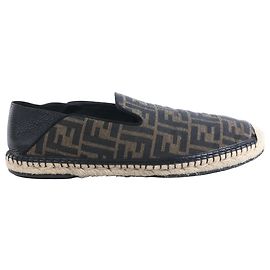 Espadrillas Fendi ZUCCa in pelle x tessuto marrone x nero 7P1359, Taglia EU 44