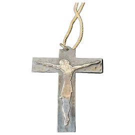 Autre Marque Jean Despres Collana con Pendente Crocifisso in Metallo Argentato
