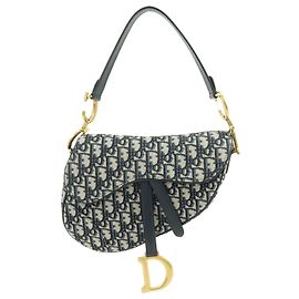 Bolso de hombro Christian Dior Saddle Oblique Jaquard de piel Navy Beige