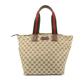 GUCCI Sherry GG Canvas Leather Tote Bag Beige Brown 131231