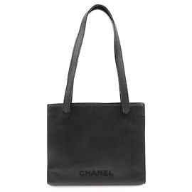Borsa Tote e Borsa a Spalla CHANEL Logo in pelle caviale nera