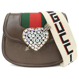 Borsa a tracolla in pelle GUCCI Sherry Totem Crystal Heart Brown 500756