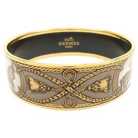 Hermès HERMES Email GM Bracciale Rigido Placcato Oro Oro Grigio Bianco