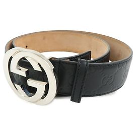 Cintura GUCCI Interlocking G Guccissima in pelle Nero Argento 114984
