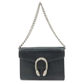 Portafoglio compatto e portamonete GUCCI Dionysus in pelle con catena Nero 574930