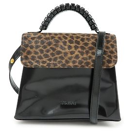 LOEWE Velazquez Borsa a mano e a tracolla 2Way in pelle verniciata Leopardo Nero