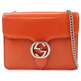 GUCCI Interlocking G Schultertasche mit Kette aus Lackleder Orange 387609