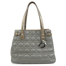 Borsa Tote Christian Dior Panarea Cannage in tela rivestita in PVC Grigio