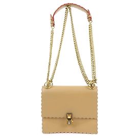 FENDI Mini Kan I Borsa a tracolla e spalla in pelle con catena Beige 8M0381