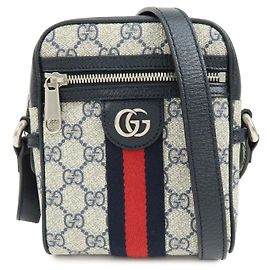 GUCCI Ophidia Sherry GG Supreme Leder Schultertasche Dark Navy 598127