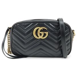 Borsa a tracolla GUCCI GG Marmont in pelle Chevron Nera 447632
