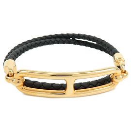 Hermès HERMES Brazalete Roulis Double Tour de piel Veau Swift Negro Oro
