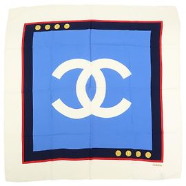 Sciarpa CHANEL COCO Mark 100% seta blu bianco navy rosso