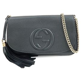 Borsa a spalla in pelle con catena GUCCI SOHO Interlocking G Nera 536224