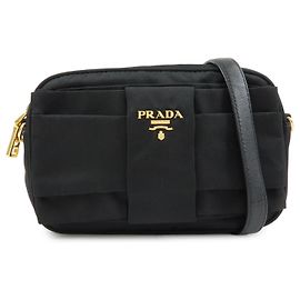 PRADA Mini Bolso de Hombro y Bandolera de Nylon y Cuero Negro