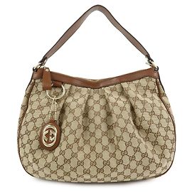 Borsa a spalla GUCCI Sukey Interlocking G GG Canvas Leather Beige 232955