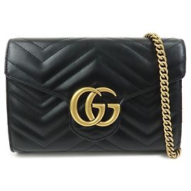 Borsa a tracolla con catena in pelle GUCCI GG Marmont Double G Nera 474575