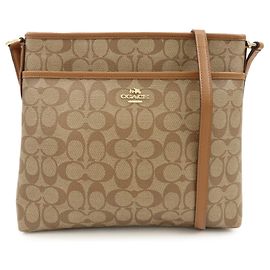 Borsa a spalla COACH in tela rivestita in PVC Signature e pelle Beige Brown