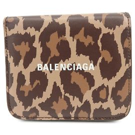 Balenciaga Leder Bi-Fold Kompakt-Portemonnaie Leoparden-Motiv Braun