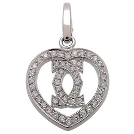 Pingente de Berloque Coração Cartier 2C Diamante K18 750WG Ouro Branco