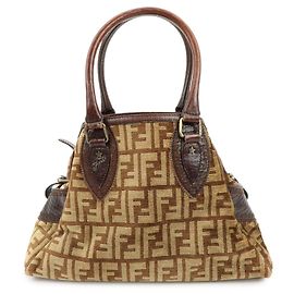 FENDI Zucca Etnico Borsa Tote in pelle velour Borsa a spalla Marrone 8BN157