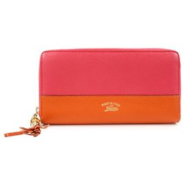 Portafoglio lungo rotondo con zip in pelle Bamboo GUCCI Rosa Arancio 307984