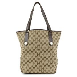 Borsa Tote e Borsa a Spalla GUCCI GG Canvas Leather Beige Brown 153009
