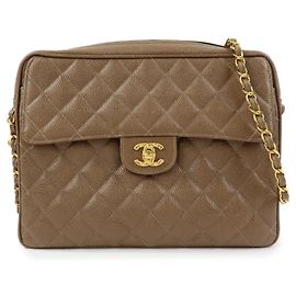 Bolsa de Ombro com Corrente CHANEL Matelasse Cavairskin Castanho Claro