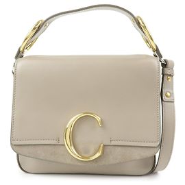 Chloé Chloe Chloe C Bolso de mano 2Way de cuero y gamuza Bolso de hombro Greige