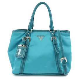 PRADA Nylon Leder 2Way Tote Hand- und Schultertasche Hellblau BN1841