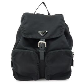 PRADA Triangle Logo Nylon Leather Backpack Rucksack Black 1BZ005