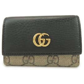 GUCCI GG Marmont GG Supreme 6 Rings Key Case Beige Black 456118