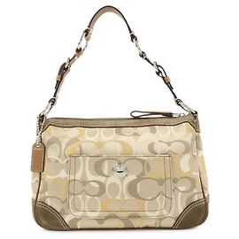 Borsa a tracolla COACH Signature Canvas Suede Leather Beige Brown