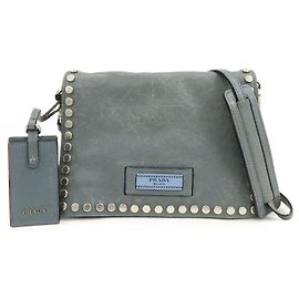 PRADA Etiquette Borsa 2Way in Pelle Borsa a Tracolla Borsa Clutch Grigia