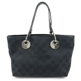 GUCCI Mini mala tote em couro e tela GG Preta 120844