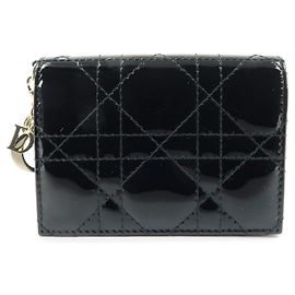 Christian Dior Lady Dior Cannage Patent Leather Card Case Black